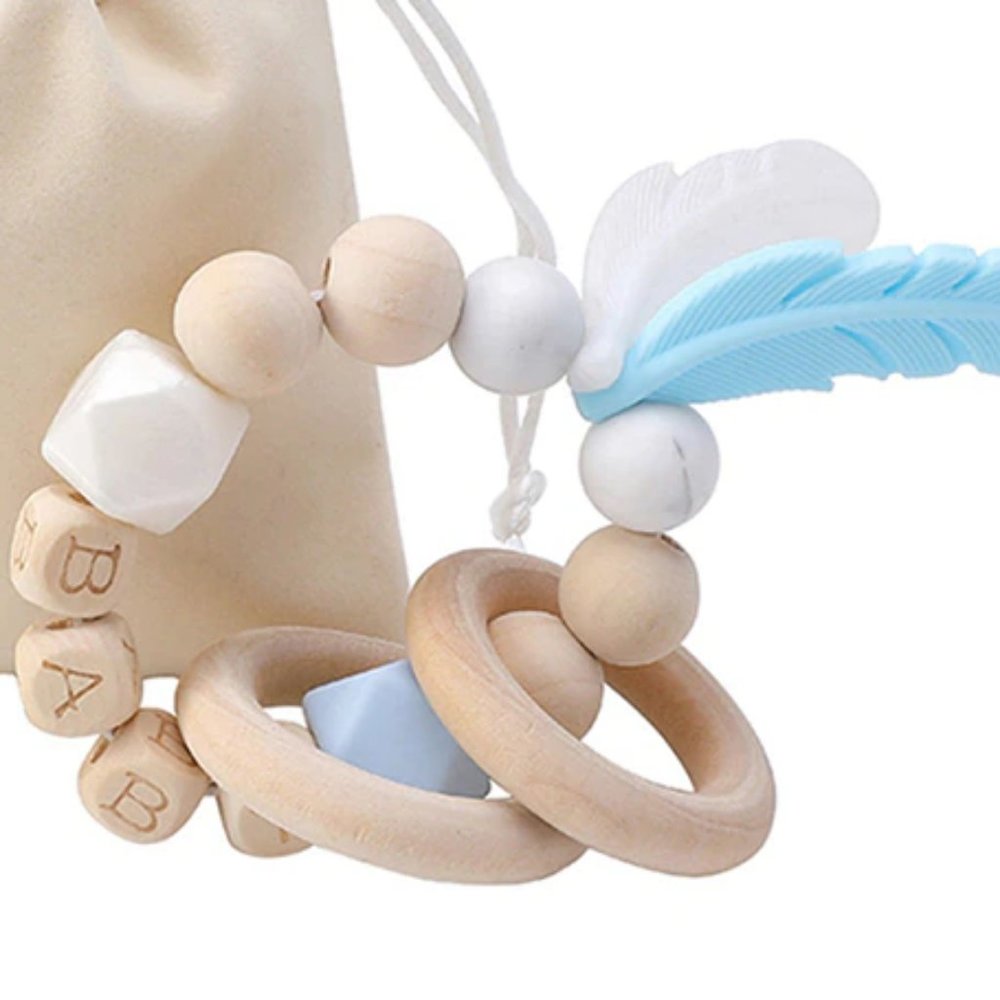 Feather Dream Catcher Baby Teething Ring, Silicone & Beech Wood, Montess…